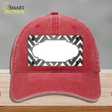 Gray White Chevron Scallop Oil Rubbed Novelty License Plate Hat Unconstructed Cotton / Red