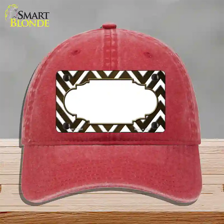 Brown White Chevron Scallop Oil Rubbed Novelty License Plate Hat Unconstructed Cotton / Red