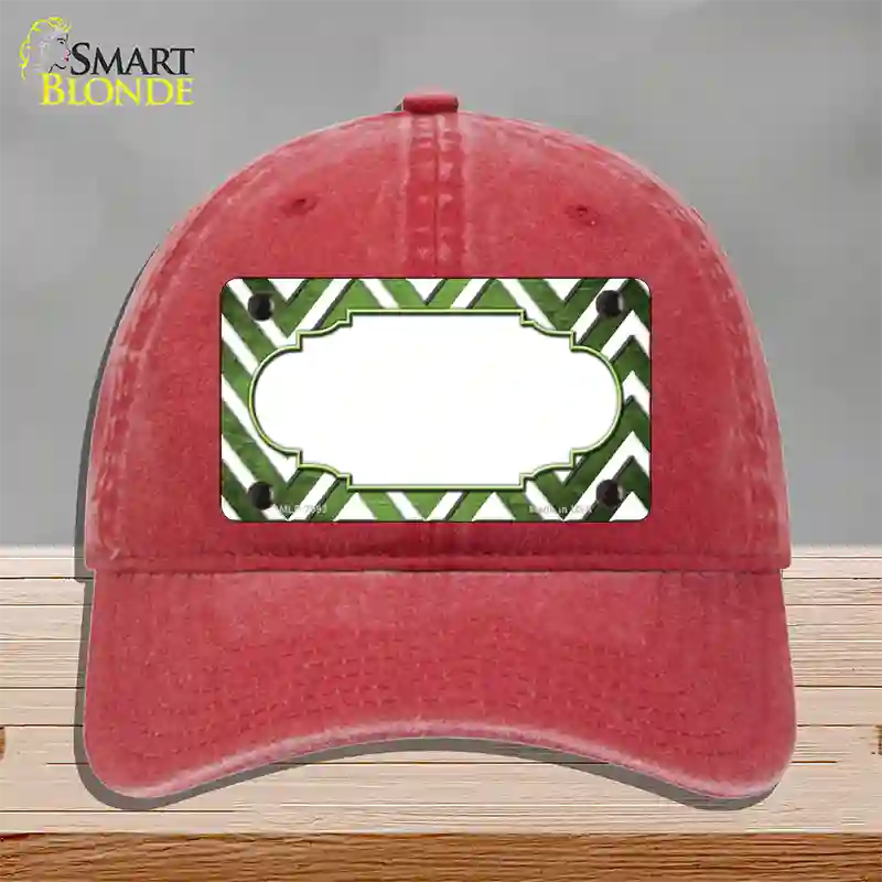 Lime Green White Chevron Scallop Oil Rubbed Novelty License Plate Hat Unconstructed Cotton / Red