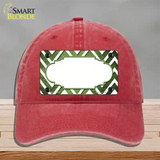 Lime Green White Chevron Scallop Oil Rubbed Novelty License Plate Hat Unconstructed Cotton / Red