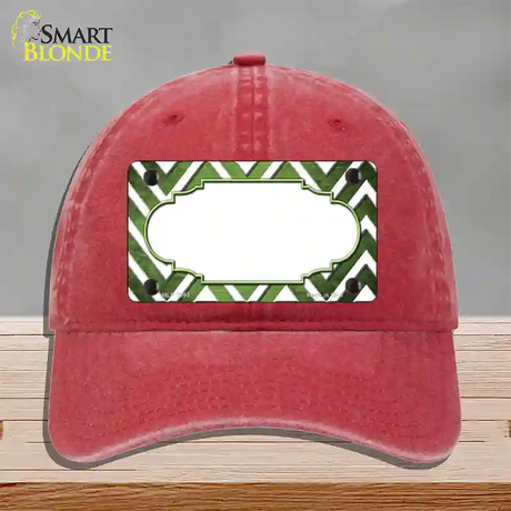 Lime Green White Chevron Scallop Oil Rubbed Novelty License Plate Hat Unconstructed Cotton / Red