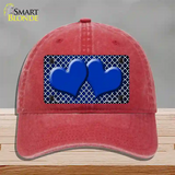 Blue White Quatrefoil Hearts Oil Rubbed Novelty License Plate Hat Unconstructed Cotton / Red