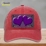 Purple White Quatrefoil Hearts Oil Rubbed Novelty License Plate Hat Unconstructed Cotton / Red