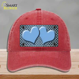 Light Blue White Quatrefoil Hearts Oil Rubbed Novelty License Plate Hat Unconstructed Cotton / Red