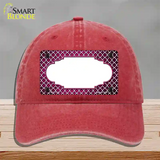 Pink White Quatrefoil Scallop Oil Rubbed Novelty License Plate Hat Unconstructed Cotton / Red