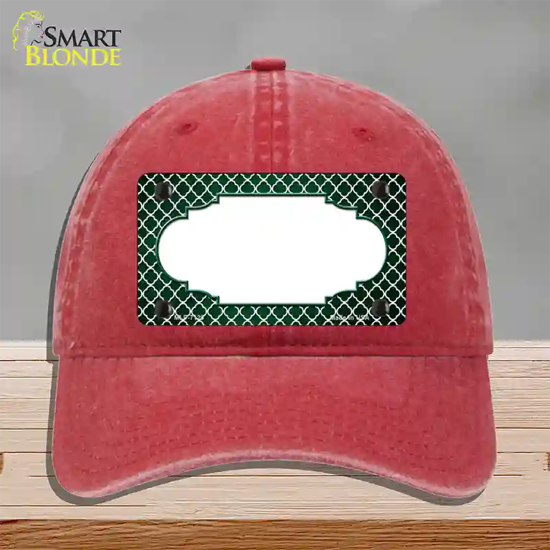 Green White Quatrefoil Scallop Oil Rubbed Novelty License Plate Hat Unconstructed Cotton / Red