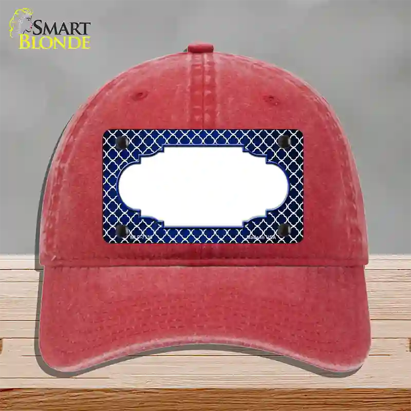 Blue White Quatrefoil Scallop Oil Rubbed Novelty License Plate Hat Unconstructed Cotton / Red