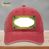 Yellow White Quatrefoil Scallop Oil Rubbed Novelty License Plate Hat Unconstructed Cotton / Red