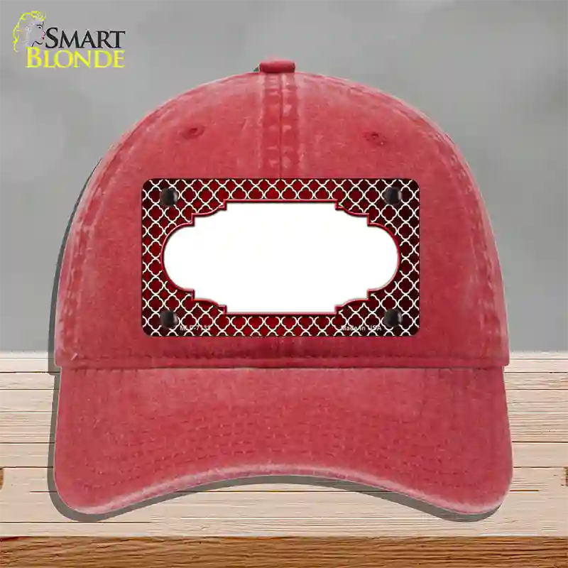 Red White Quatrefoil Scallop Oil Rubbed Novelty License Plate Hat Unconstructed Cotton / Red