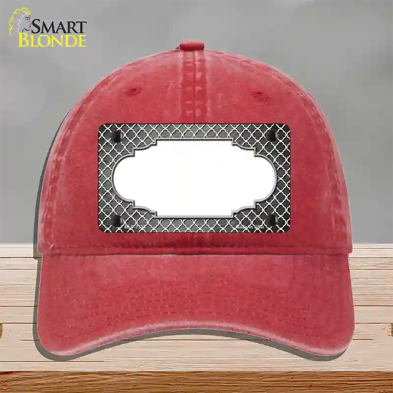 Gray White Quatrefoil Scallop Oil Rubbed Novelty License Plate Hat Unconstructed Cotton / Red