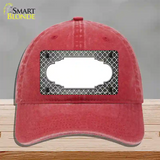 Gray White Quatrefoil Scallop Oil Rubbed Novelty License Plate Hat Unconstructed Cotton / Red