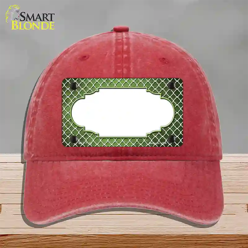 Lime Green White Quatrefoil Scallop Oil Rubbed Novelty License Plate Hat Unconstructed Cotton / Red