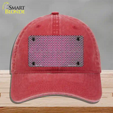 Pink White Small Chevron Oil Rubbed Novelty License Plate Hat Unconstructed Cotton / Red