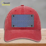 Blue White Small Chevron Oil Rubbed Novelty License Plate Hat Unconstructed Cotton / Red