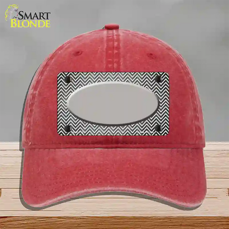 Gray White Small Chevron Oval Oil Rubbed Novelty License Plate Hat Unconstructed Cotton / Red