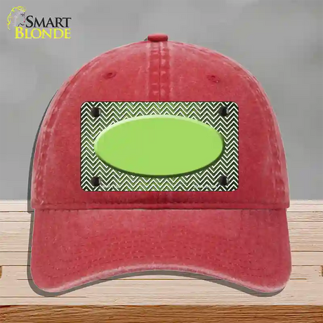 Lime Green White Small Chevron Oval Oil Rubbed Novelty License Plate Hat Unconstructed Cotton / Red