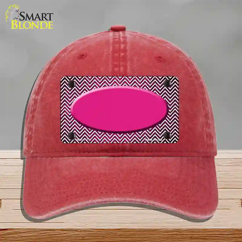 Pink White Small Chevron Oval Oil Rubbed Novelty License Plate Hat Unconstructed Cotton / Red