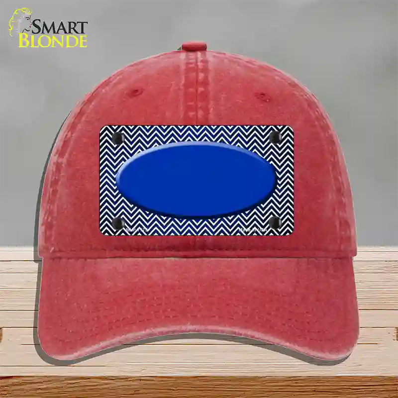 Blue White Small Chevron Oval Oil Rubbed Novelty License Plate Hat Unconstructed Cotton / Red