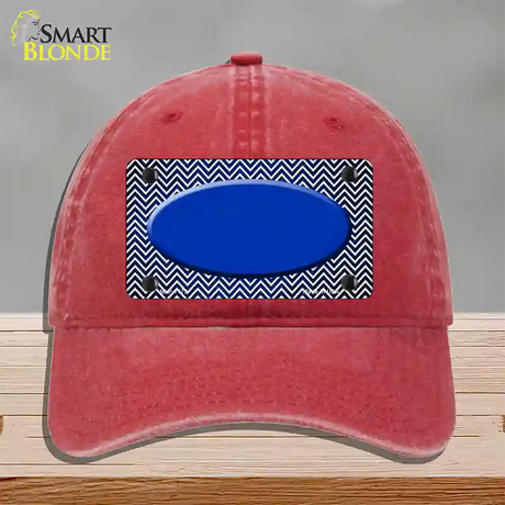 Blue White Small Chevron Oval Oil Rubbed Novelty License Plate Hat Unconstructed Cotton / Red