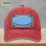 Light Blue White Small Chevron Oval Oil Rubbed Novelty License Plate Hat Unconstructed Cotton / Red