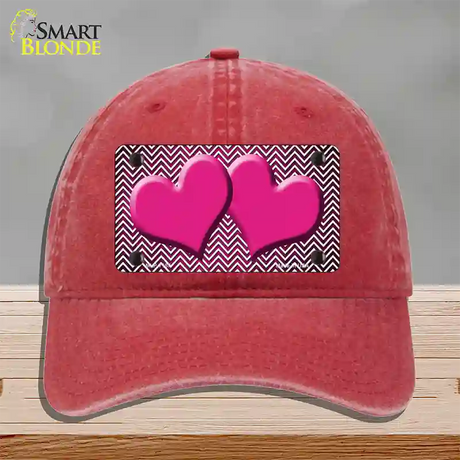 Pink White Small Chevron Hearts Oil Rubbed Novelty License Plate Hat Unconstructed Cotton / Red