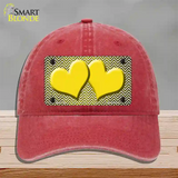 Yellow White Small Chevron Hearts Oil Rubbed Novelty License Plate Hat Unconstructed Cotton / Red