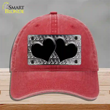 Black White Anchor Hearts Oil Rubbed Novelty License Plate Hat Unconstructed Cotton / Red