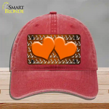 Orange White Anchor Hearts Oil Rubbed Novelty License Plate Hat Unconstructed Cotton / Red