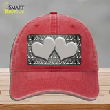 Gray White Anchor Hearts Oil Rubbed Novelty License Plate Hat Unconstructed Cotton / Red