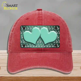 Mint White Anchor Hearts Oil Rubbed Novelty License Plate Hat Unconstructed Cotton / Red