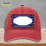 Blue White Anchor Scallop Oil Rubbed Novelty License Plate Hat Unconstructed Cotton / Red