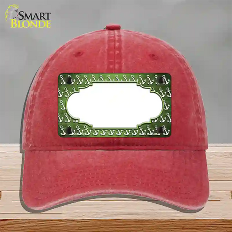 Lime Green White Anchor Scallop Oil Rubbed Novelty License Plate Hat Unconstructed Cotton / Red