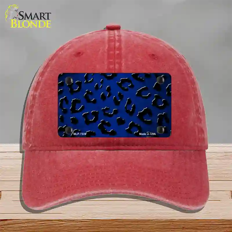 Blue Black Cheetah Oil Rubbed Novelty License Plate Hat Unconstructed Cotton / Red