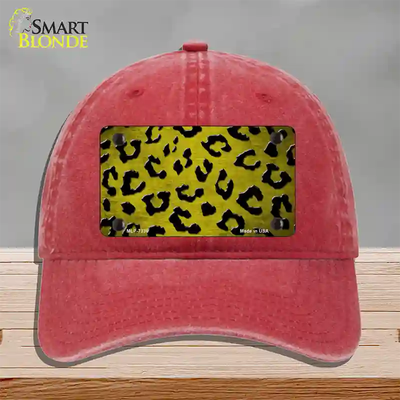 Yellow Black Cheetah Oil Rubbed Novelty License Plate Hat Unconstructed Cotton / Red