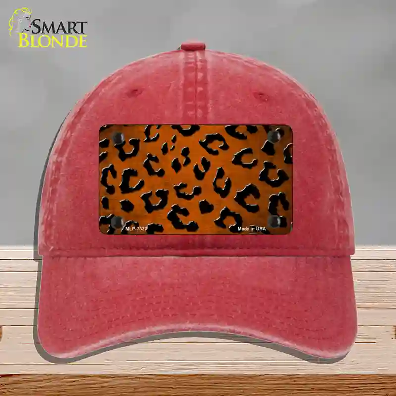 Orange Black Cheetah Oil Rubbed Novelty License Plate Hat Unconstructed Cotton / Red