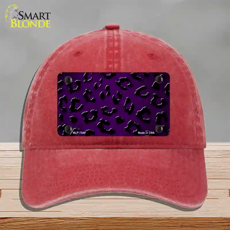 Purple Black Cheetah Oil Rubbed Novelty License Plate Hat Unconstructed Cotton / Red