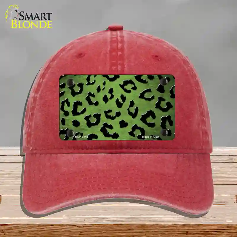 Lime Green Black Cheetah Oil Rubbed Novelty License Plate Hat Unconstructed Cotton / Red