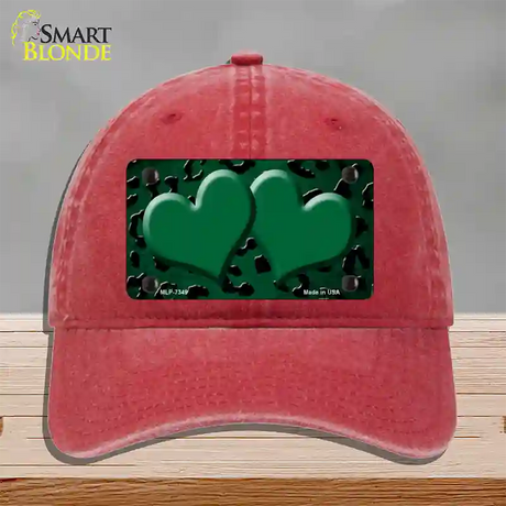 Green Black Cheetah Hearts Oil Rubbed Novelty License Plate Hat Unconstructed Cotton / Red