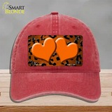 Orange Black Cheetah Hearts Oil Rubbed Novelty License Plate Hat Unconstructed Cotton / Red