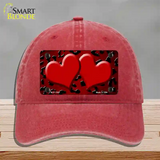 Red Black Cheetah Hearts Oil Rubbed Novelty License Plate Hat Unconstructed Cotton / Red