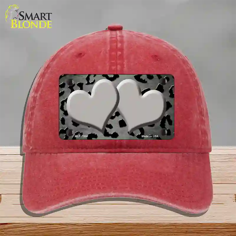 Gray Black Cheetah Hearts Oil Rubbed Novelty License Plate Hat Unconstructed Cotton / Red