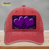 Purple Black Cheetah Hearts Oil Rubbed Novelty License Plate Hat Unconstructed Cotton / Red