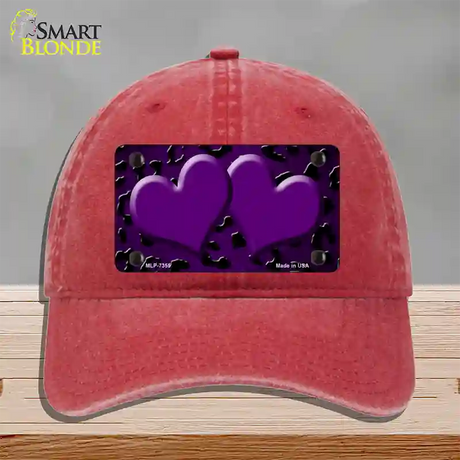 Purple Black Cheetah Hearts Oil Rubbed Novelty License Plate Hat Unconstructed Cotton / Red