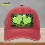 Lime Green Black Cheetah Hearts Oil Rubbed Novelty License Plate Hat Unconstructed Cotton / Red