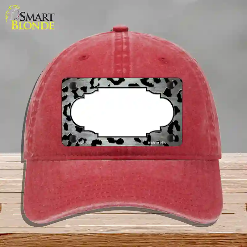 White Black Cheetah Scallop Oil Rubbed Novelty License Plate Hat Unconstructed Cotton / Red