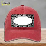 White Black Cheetah Scallop Oil Rubbed Novelty License Plate Hat Unconstructed Cotton / Red