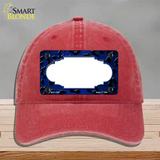 Blue Black Cheetah Scallop Oil Rubbed Novelty License Plate Hat Unconstructed Cotton / Red