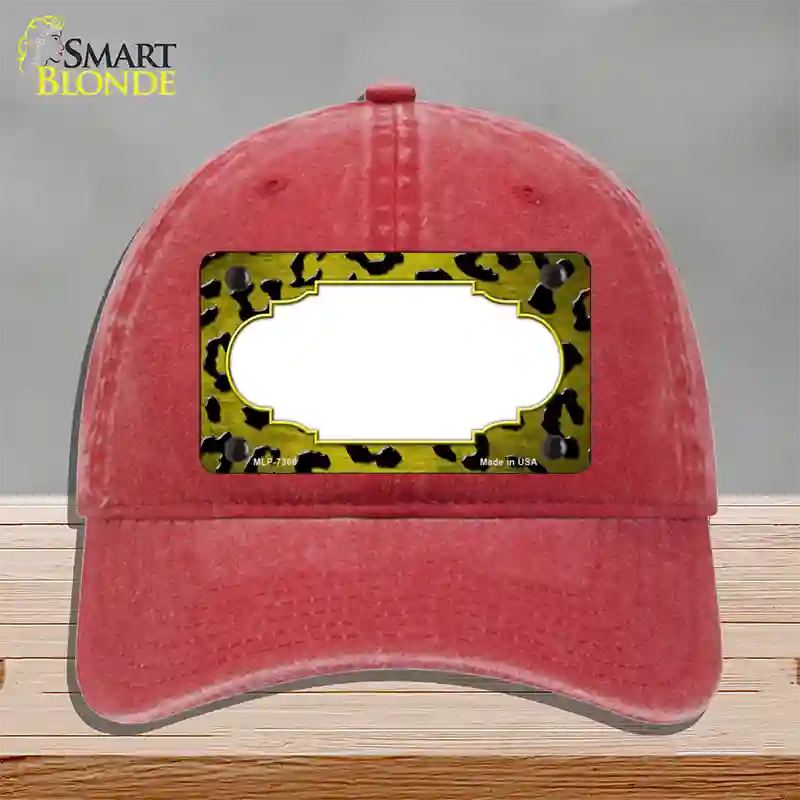 Yellow Black Cheetah Scallop Oil Rubbed Novelty License Plate Hat Unconstructed Cotton / Red