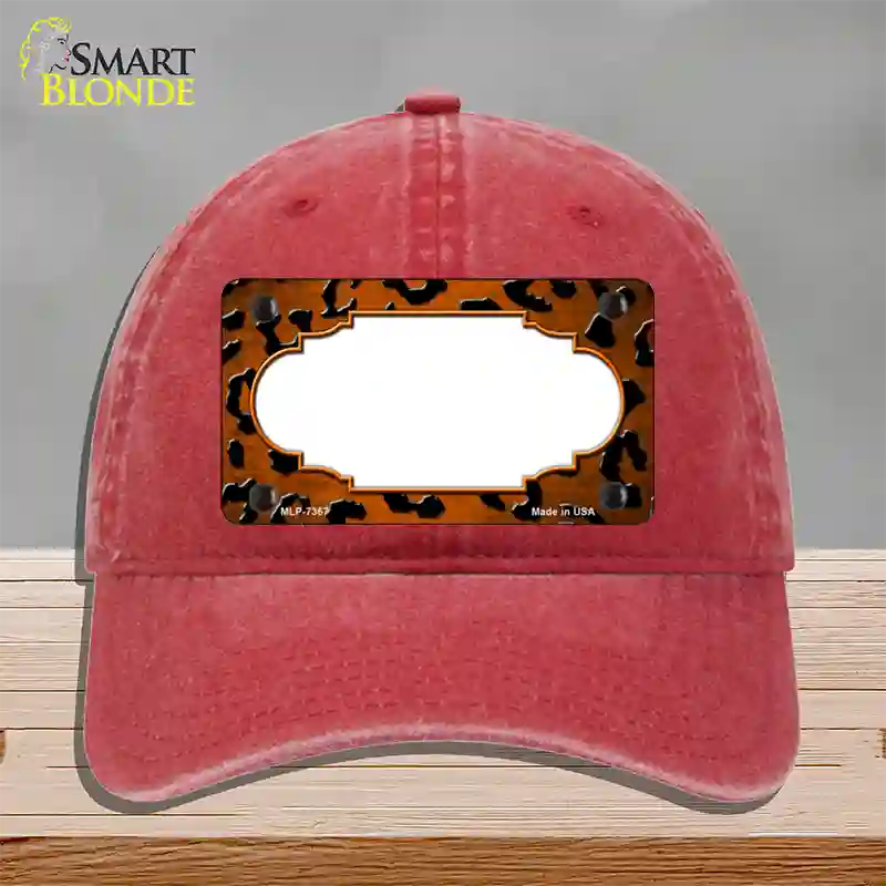 Orange Black Cheetah Scallop Oil Rubbed Novelty License Plate Hat Unconstructed Cotton / Red