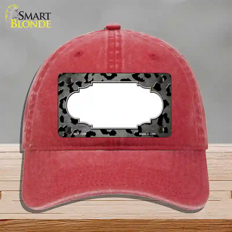 Gray Black Cheetah Scallop Oil Rubbed Novelty License Plate Hat Unconstructed Cotton / Red